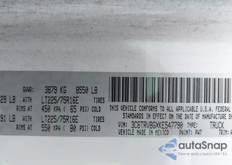 2019 Ram Promaster 1500 High Roof 136 Wb z USA, uszkodzony, nr VIN 3C6TRVBGXKE547790